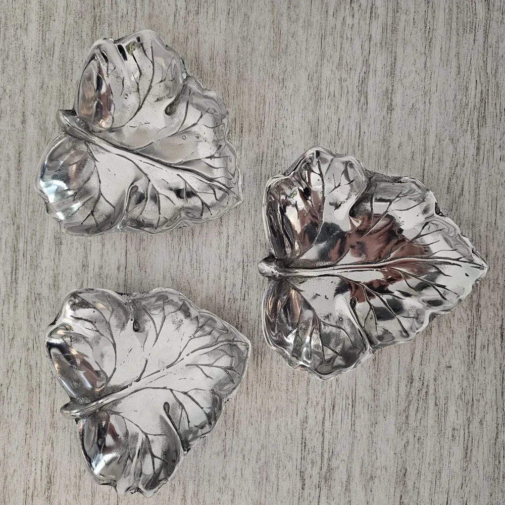 (X3) Leaf Design Trays‎ Antique Silver Plated Decor Trinket Coin Ring